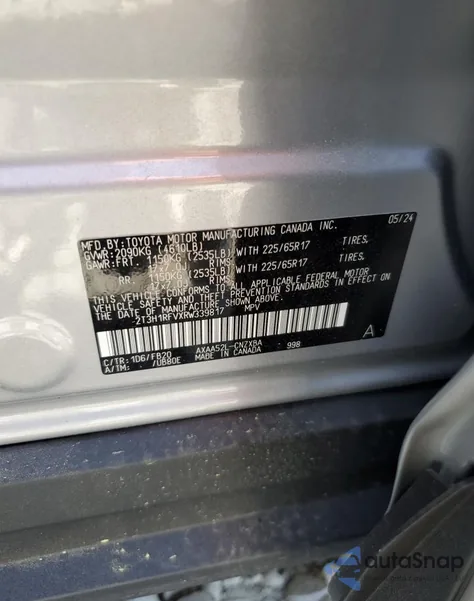 2024 Toyota Rav4 Le из США, поврежденный, VIN 2T3H1RFVXRW339817